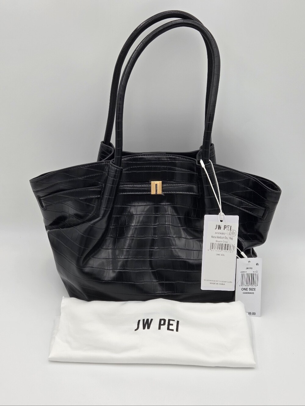 JW PEI Hana Medium Tote In Black Croc